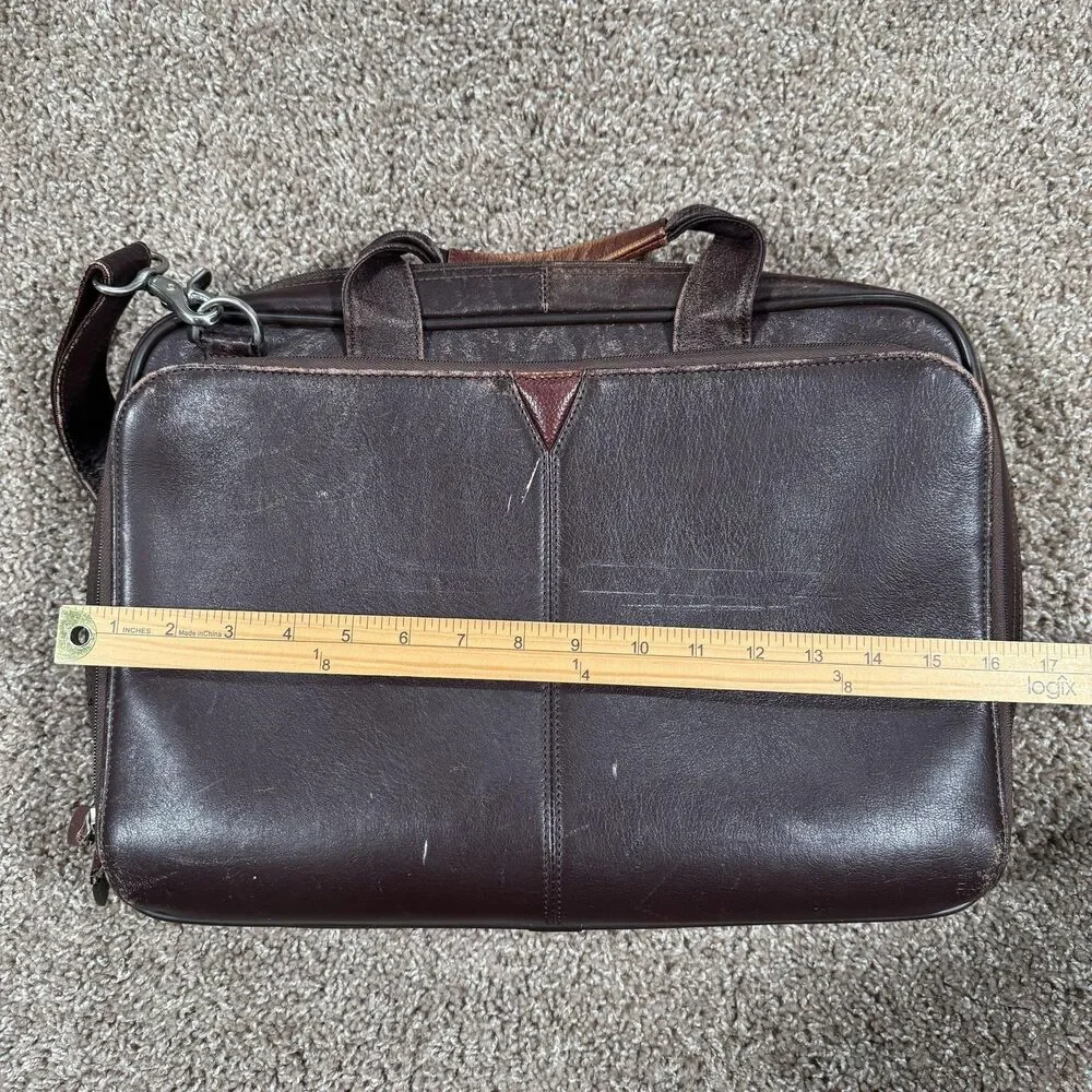 Johnston & Murphy Brown Leather Business Case Mens Laptop Shoulder Strap